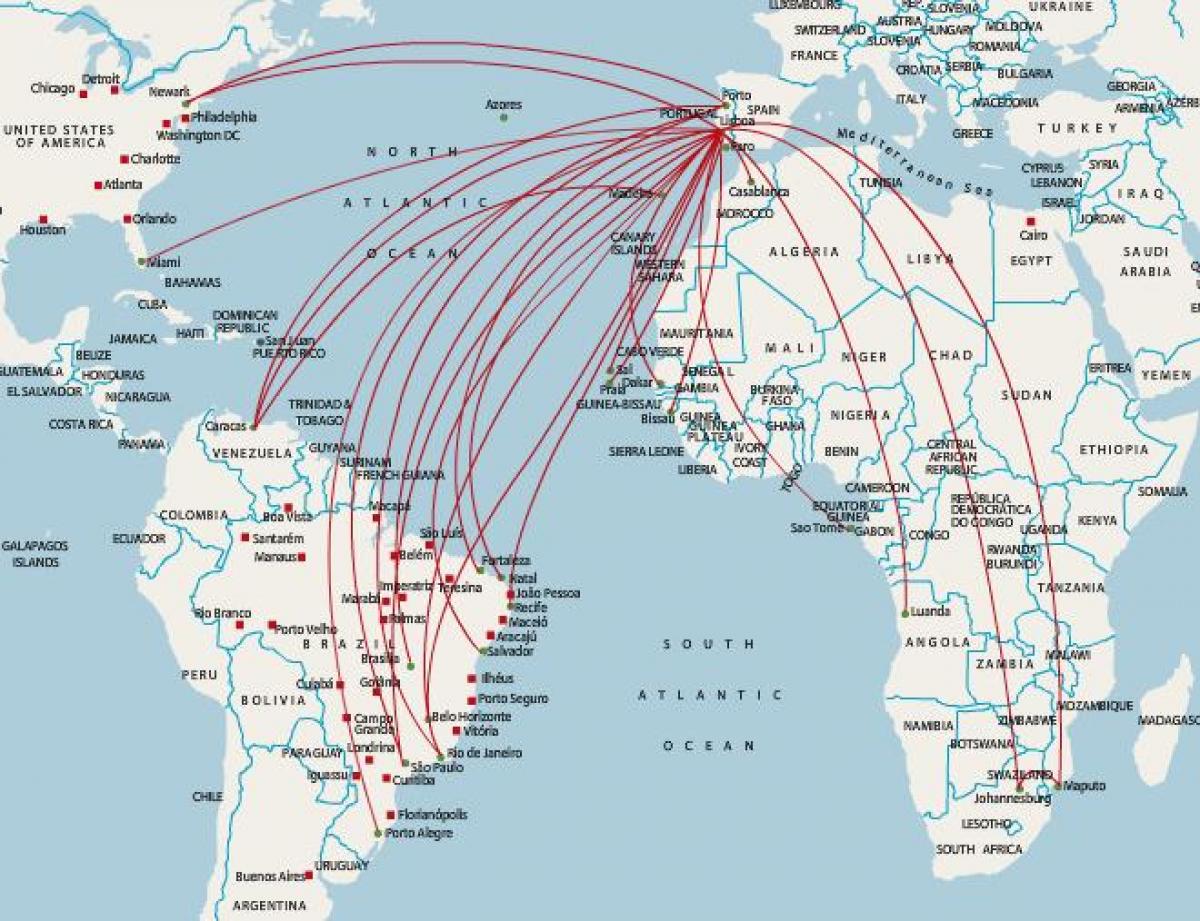 tap Portugal destinations map