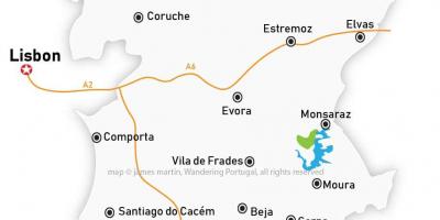 Map of Alentejo region Portugal